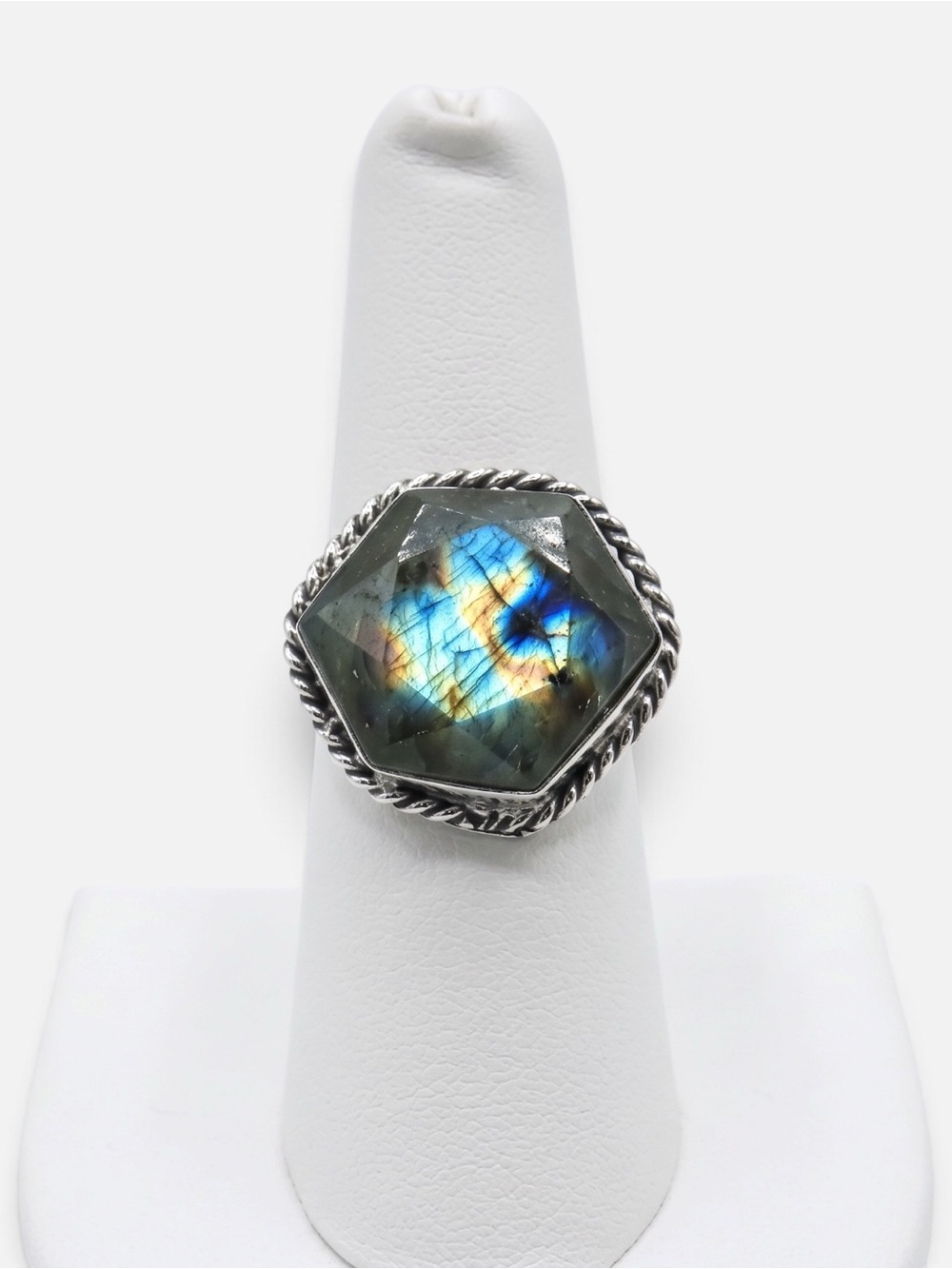 925 VINTAGE LABRADORITE FACETED RING - Picture 2 of 3